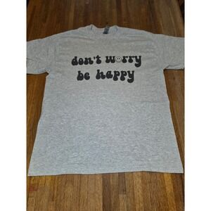 Gildan‎ Women LG Gray DryBlend Dont Worry Be Happy Graphic Retro Smiley T-Shirt